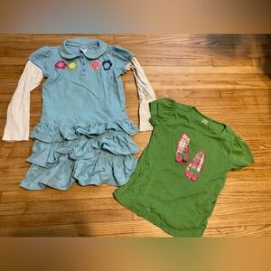 Gymboree Girl size 8 Blue Ruffled Dress and Green T-Shirt Set
